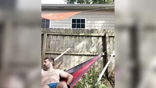 Rex Mathews Risky Public Outdoors Strip and Jerk in Hammock outside Neighbors Windows on Busy Street 