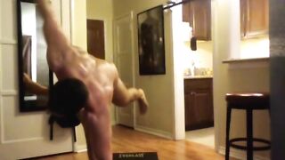 Sexy gay stud working out naked in front of his webcam 2