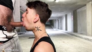 Rafael  Divino - Deep Throat Action in Parking Lot - Gay Porn Video