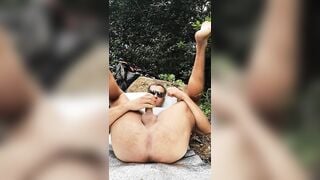 Teasing cock and ass in nature in different positions