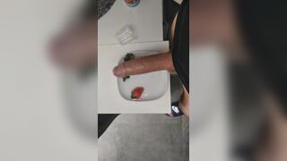 The Pig with a Big Cock Eats Strawberries and Cream Spread on his Dick for Breakfast Jomilove - BussyHunter.com