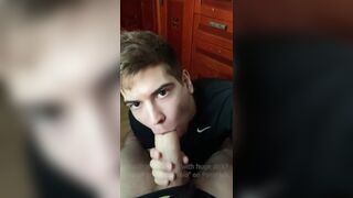 Sexy Twink Sucks his Friend's Dad's Monster Cock. Licked all the Cum down to a Drop Cris Fabio