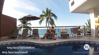 OF Carlos Effort - Austin Wolf Fucks Me by the Pool-Outdoor Bareback - Gay Porn Sex Video