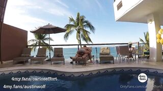 OF Carlos Effort - Austin Wolf Fucks Me by the Pool-Outdoor Bareback - Gay Porn Sex Video