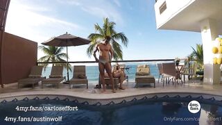 OF Carlos Effort - Austin Wolf Fucks Me by the Pool-Outdoor Bareback - Gay Porn Sex Video