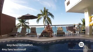 OF Carlos Effort - Austin Wolf Fucks Me by the Pool-Outdoor Bareback - Gay Porn Sex Video