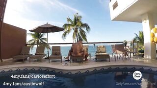 OF Carlos Effort - Austin Wolf Fucks Me by the Pool-Outdoor Bareback - Gay Porn Sex Video