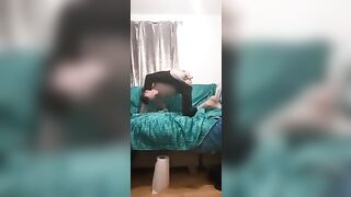 skinny baldy teen wears leggings and puts his legs behind hi head and fingers his ass peter bony gay video