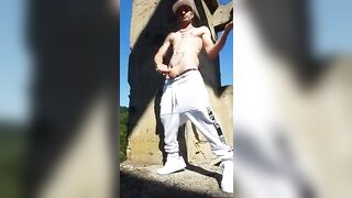 outdoor public place 2 cumshot flexing arms abs back muscles cumming in a row fit toned body kylebern gay video