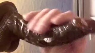 Straight Married Man Passionately Sucks this Dildo while Jerking off in the Shower Jetsfan1983 - BussyHunter.com