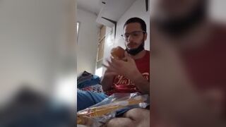 boy in red finishing 3 hot dogs food fetish gainer nathan nz - gay video