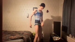 very skinny twink with a cap strokes his cock while wearing a tank top peter bony - BussyHunter.com (Gay Porn Videos xxx)