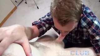 Blond on Blond Swallowing Huge Cum Load from Cute Bearded Otter Hunter Cum Club